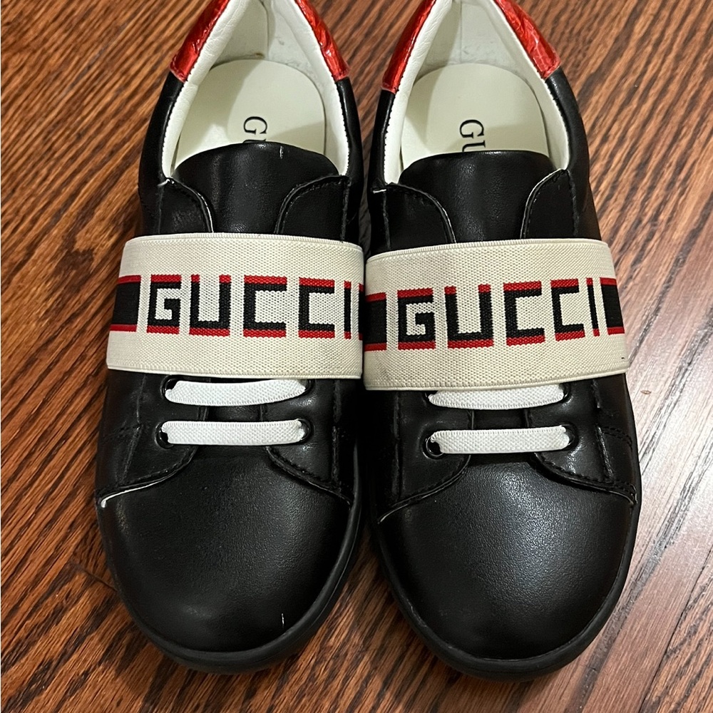 Gucci Kids Black Sneakers with Red and White Accents